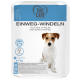 Emballage de couches jetables pour chiens, étiqueté "Take Care," présentant une petite silhouette de chien. Contient 14 unités, adapté pour les chiens de 4 à 7 kg.