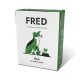 FRED-Hundefutterverpackung in Grün und Weiß mit einem Cartoon-Hund und dem Text: "Reh mit Süßkartoffeln" und "Tierliebe vom Allerfeinsten."