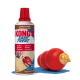 KONG Easy Treat (Lebergeschmack) Quetschflasche und rotes KONG-Spielzeug, gefüllt mit gelbem Leckerli.