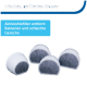 Vier runde Wasserfilter mit weißen Kanten und grauem Aktivkohle, gekennzeichnet für frisches gefiltertes Wasser und Bakterienentfernung.