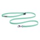 Eine mintgrüne Hundeleine mit einem stabilen Clip und einer schwarzen Schnalle, mit einem Etikett, das 'RUFFWEAR' liest.