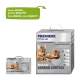 Katzenstreu-Verpackung mit zwei getigerten Katzen und Etiketten "PREMIERE I love my cat" und "MULTI-CAT CARBON CONTROL," plus einem grünen "Neues DESIGN."