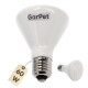 Weiße GarPet‑Keramik‑Wärmelampe mit Metall‑Schraubfassung und Anhänger „60 W“, daneben eine kleine passende Lampe