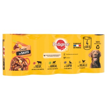 boîtes Cuisine en sauce 4 variétés pour chien adulte 4x400g