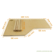Holzplattform für Haustierzubehör mit vier zylindrischen Beinen, Abmessungen in Millimetern: 490 mm x 300 mm x 200 mm.
