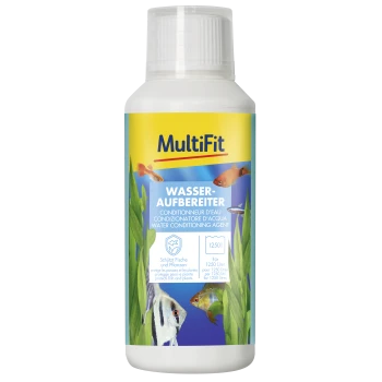 Bouteille d'agent de conditionnement de l'eau MultiFit avec illustration de poissons et de plantes, protège les poissons et les plantes, 1250 litres.