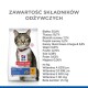 Opakowanie karmy dla kotów z tabby, z informacjami o wartości odżywczej, w tym białko, tłuszcz, błonnik i witaminy, wymienionymi po polsku.