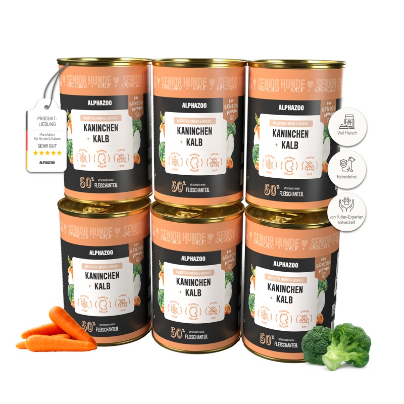 ALPHAZOO Nassfutter Kaninchen + Kalb 6 x 400g für Hunde