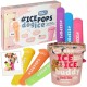 Bunte Verpackung von #ICEPOPS für Hunde, mit sechs Silikonformen in verschiedenen Farben, mit Text, der DIY-Hunde-Eisleckereien hervorhebt.