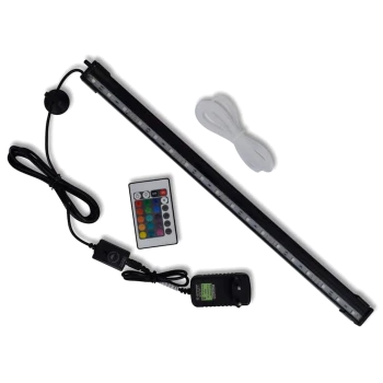 LED-Aquariumlichtleiste mit Fernbedienung, Netzadapter und Montageset.