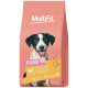 MultiFit Junior puppy food bag 12 kg, pink packaging with smiling puppy photo, label "Junior <1" and "with poultry & rice"