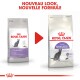 Image de deux sacs de nourriture pour chats Royal Canin côte à côte, présentant le nouveau design et la nouvelle formule. Le texte indique "NOUVEAU LOOK, NOUVELLE FORMULE."
