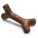 A brown, bone-shaped dog chew toy with textured grooves, designed for durability and play.