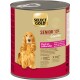 Dose Select Gold Senior Sensitive Hundefutter mit Golden Retriever Bild, Pferd mit Süßkartoffelgeschmack.