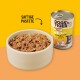 Eine Schüssel mit feuchtem Tierfutter neben einer Dose mit der Aufschrift "DOGS'n TIGER", die "PROVIANT Huhn mit Ente, Apfel & Kartoffel" zeigt, mit 63 % Fleischanteil.