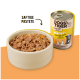 Eine Schüssel mit feuchtem Tierfutter neben einer Dose mit der Aufschrift "DOGS'n TIGER", die "PROVIANT Huhn mit Ente, Apfel & Kartoffel" zeigt, mit 63 % Fleischanteil.
