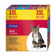 Une boîte de nourriture pour chat emballée avec un chat tigré, étiquetée "XXL BIG SIZE SMALL PRICE" et "FIT+FUN JELLY 4 leckere Sorten."