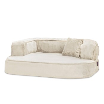 Tierlando ® SHARLEEN VISCO PLUS – Orthopädisches Hundesofa mit kuscheligem Teddystoff creme 1,2 m, 40 cm, 90 cm