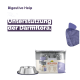 Verpackung des Almo Nature Digestive Help Haustierfutters mit dem Gesicht einer Katze und einer silbernen Schüssel; deutscher Text lautet "Zur Unterstützung der Darmflora."