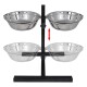 Verstellbarer doppelter Futter- und Wassernapfständer mit Edelstahlschalen, ausgestattet mit einem schwarzen Metallrahmen.
