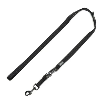 Schwarze Nylon-Hundeleine mit einem stabilen Metallclip und einem gepolsterten Griff für Komfort.