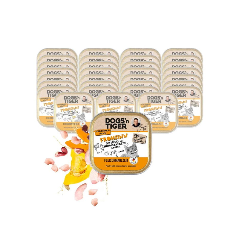 Dogs'n Tiger Dogs´n Tiger Adult Nassfutter Katze, Frohsinn, Geflügel & Kürbis 32x100 g