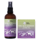 Yuki cares Nest-Spray und Fellbutter für Haustiere, mit einem pfotenförmigen Balsam, mit Etiketten auf Deutsch, die 'Fühl dich geborgen' und 'Zur Angstlösung' besagen.