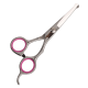 Edelstahl-Haustierpflege-Scheren mit pinken Gummigriffen, entworfen für präzises Schneiden und Komfort.
