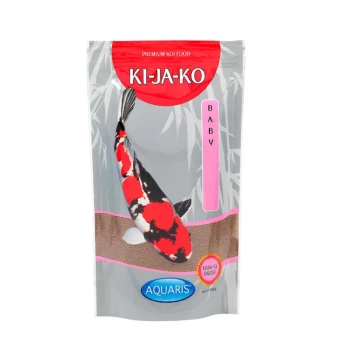 Premium Koi-Futter KI-JA-KO Baby, mit einem bunten Koi-Fisch auf der Verpackung, beschriftet mit "EASY TO DIGEST."
