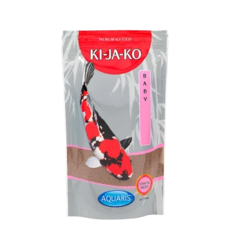 Premium Koi-Futter KI-JA-KO Baby, mit einem bunten Koi-Fisch auf der Verpackung, beschriftet mit "EASY TO DIGEST."