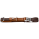 Braunes Lederhalsband mit dunkelbraunem Riemen, silberner Schnellverschluss-Schnalle und D-Ring; 'HUNTER'-Logo sichtbar.