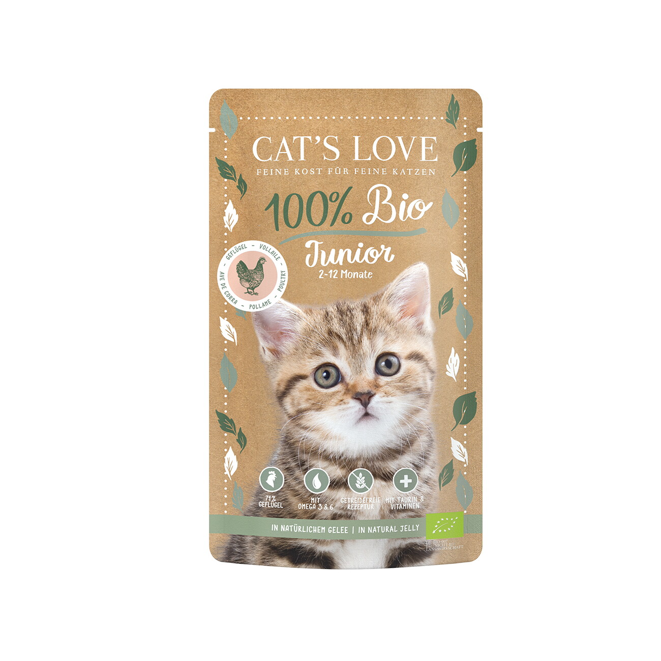 CAT'S LOVE Bio Nassfutter Katze Junior in Gelee Geflügel 6x100 g