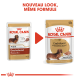 Image montrant deux designs d'emballage pour la nourriture pour chiens Royal Canin Dachshund, étiquetés "NOUVEAU LOOK, MÊME FORMULE" avec des détails nutritionnels.