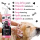 Bugalugs Baby Fresh Shampoo-Flasche mit einem Cartoon-Hund, der 'langanhaltender Duft' und 'befeuchtet & pflegt' betont, neben einer Person, die einen Golden Retriever wäscht.