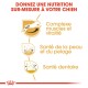 Image promouvant une nutrition sur mesure pour les chiens, présentant des icônes pour la vitalité musculaire, la santé de la peau et du pelage, et la santé dentaire, avec un texte en français.