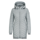 Hellgraue gesteppte Pufferjacke mit Kapuze, mit einem Frontreißverschluss und Seitentaschen.
