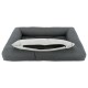 Graues rechteckiges Haustierbett mit einem abnehmbaren weißen Kissen, mit einem Reißverschluss für einfache Reinigung.