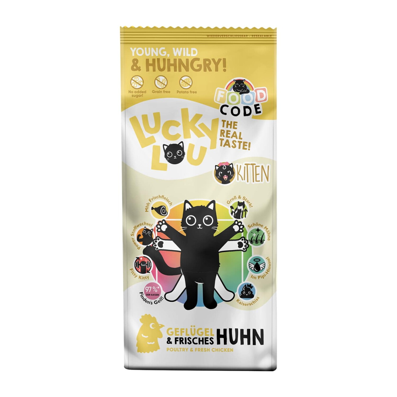 Lucky Lou Trockenfutter Katze Kitten, Food Code, Geflügel & Huhn 3 kg