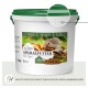 Weißer Eimer mit grünem Deckel mit der Aufschrift 'SPEZIALFUTTER für Igel', 2 kg, Etikett 'Mit Insekten-Protein'.