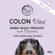 Colon Vital Produkt für Hunde und Katzen, mit einer Nahaufnahme des Gesichts eines Dackels, mit Text auf Deutsch über die Darmgesundheit nach der Entwurmung.