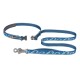 Blaue Hundeleine mit Wellenmuster, mit einem stabilen Clip und einem gepolsterten Griff, beschriftet mit "RUFFWEAR."