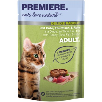PREMIERE cats love nature Deluxe Ragout 24x100g mit Pute, Thunfisch & Reis