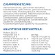 Zutatenliste für Haustierfutter auf Deutsch, die Zusammensetzung und analytische Komponenten wie Protein, Fett und Vitamine detailliert.
