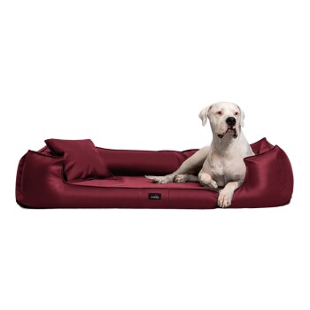 ® GOOFY Kunstleder - Orthopädisches Hundebett >>inkl. Matratzenschoner<< dunkelrot 1,1 m, 22 cm, 90 cm