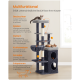 Multifunktionaler Katzenbaum mit Plattformen, hängenden Plüschbällen, Kratzpfosten, gemütlichen Höhlen und einer Ruhe-Hängematte.