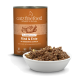 Puszka Catz finefood Classic Adult Rind & Ente (wołowina i kaczka, żurawina i jabłka) z białą miską mokrej karmy dla kota.