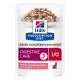 Hill's Prescription Diet i/d Verdauungsversorgung Katzenfutterbeutel mit zarten Stückchen in Soße mit Lachs, beschriftet mit "Vom Tierarzt empfohlen."
