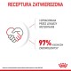 Czerwono-biała grafika z napisem "RECEPTURA ZATWIERDZONA", ikoną uścisku dłoni i informacją o 97% satysfakcji właścicieli zwierząt (badanie 2020-2021).