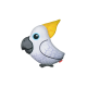 Ein Plüschspielzeug in Form eines Kakadus mit einer gelben Haube, großem blauen Auge und grauem Schnabel, mit einem RedDingo-Tag.