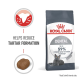 Royal Canin Dental cat food bag, featuring a gray cat, claims to help reduce tartar formation by up to 59% in 28 days.